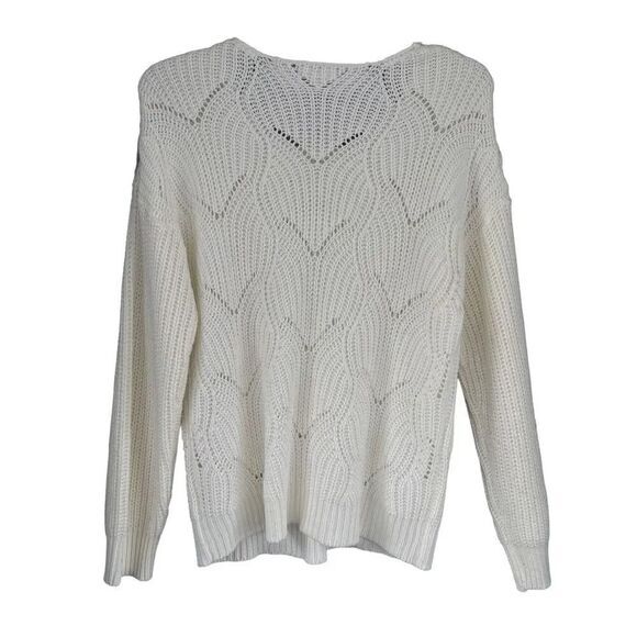 T4 Boho Caren Sport Knit Sweater Open Weave Pullover Long Sleeve Cream - Picture 2 of 5